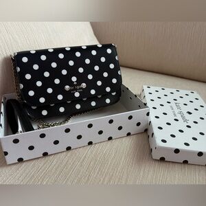 kate spade Black and White Polka Dot Crossbody Bag (New York cheers)